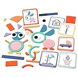 AZIDWERYQ Holz-Musterblöcke, pädagogische Montessori-Smart-Sticks, hölzernes Tangram-Puzzle, Montessori-Generationsspielzeug, Denkaufgabe für 3 4 5 Jahre alte Jungen und Mädchen, Musterblöcke