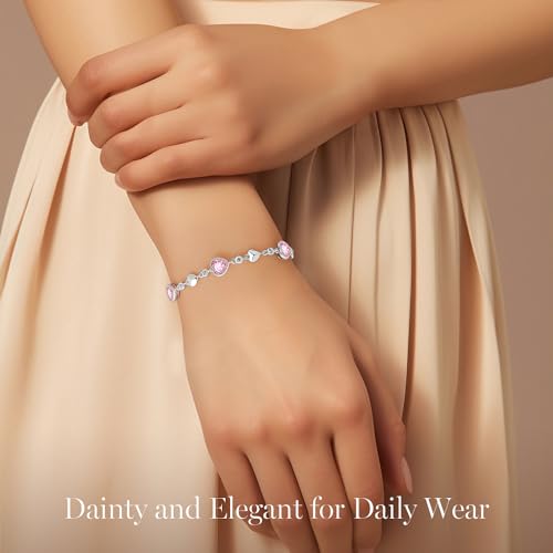 LOUISA SECRET Birthstone Bracelets for Women, 925 Sterling Silver or Brass Plated with Rose Gold Charm Link Bracelets Birthday Anniversary Christmas Gift for Women Wife Mom Girlfriend Lady2