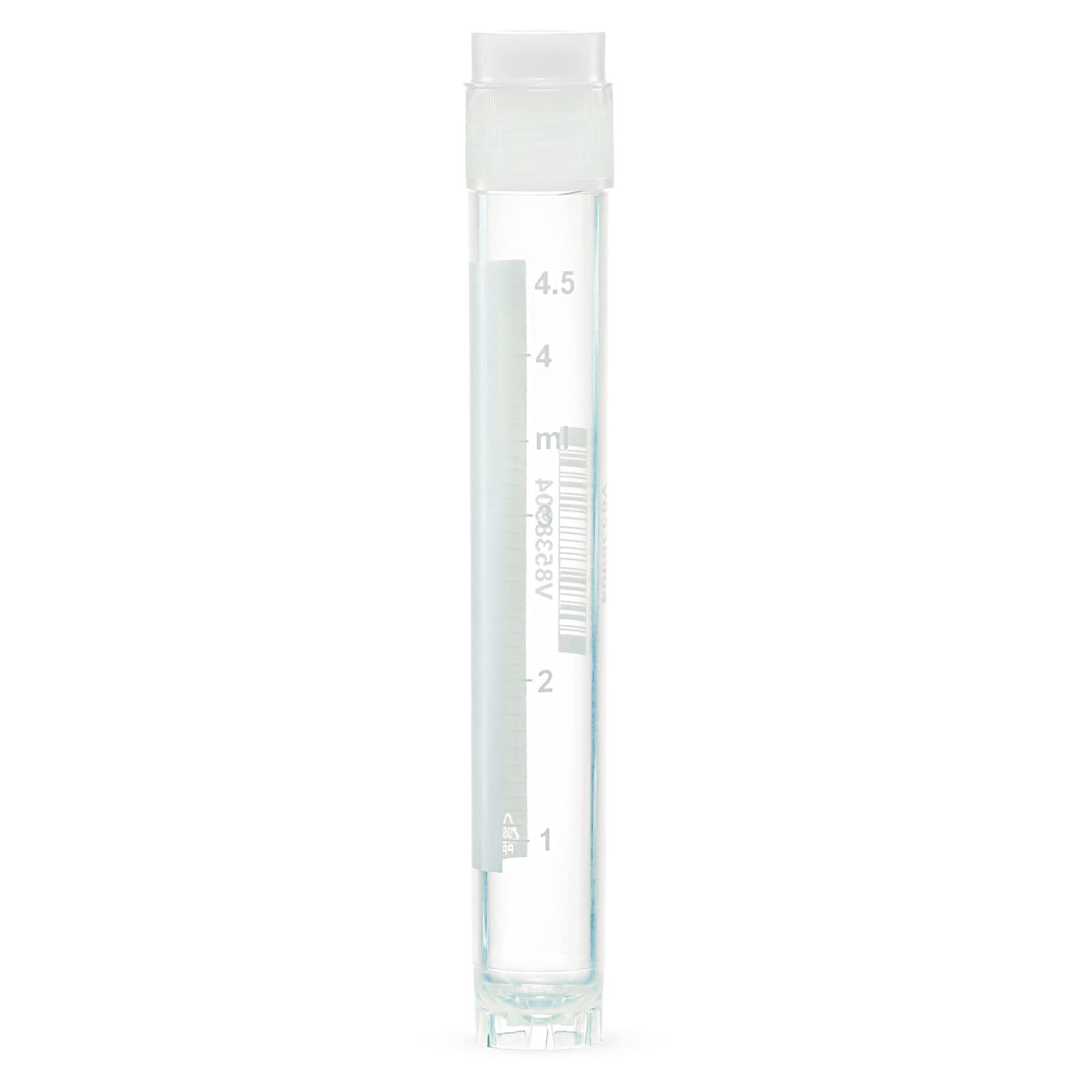 Globe Scientific CryoClear 3015-50 Polypropylene Barcoded Cryogenic Vial, 5mL Capacity, Sterile, External Threads, Attached Screwcap with Molded O-Ring, Round Bottom, Self-Standing (Case of 50)