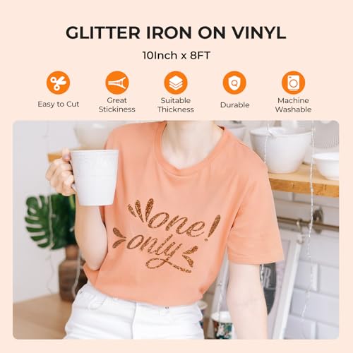Image of HTVRONT Brown Glitter Heat Transfer Vinyl Rolls - 10 inch x 8ft Bronze Iron-On Vinyl for T-Shirts, Glitter HTV Vinyl for All Cutter Machine - Easy to Cut & Weed for Heat Vinyl Design