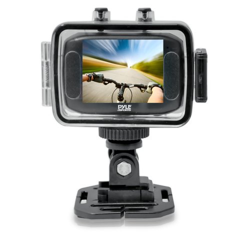 Image of Pyle PSCHD30WT Mini High-Definition Sports Action Wide-Angle HD Camera & Camcorder, 720p, SD Card Slot, Touchscreen (White)