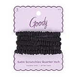 Goody Ouchless Quarter Inch Satin Scrunchies, Frizz Fighting, No Damage Scrunchies, All Hair Types, Gentle, Secure & Creaseless Hair Ties for Day and Overnight, Gifts for Women & Girls, 5 Ct, Black