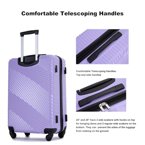 3 Piece Luggage Sets Pc+Abs, Lightweight Suitcase with Spinner Wheels, (20/24/28) Light Purple3