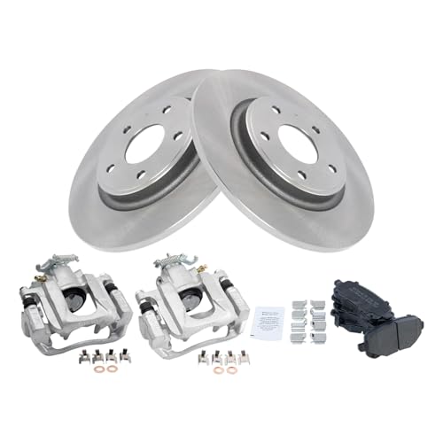 Image of TRQ Rear Brake Pad and Rotor Set Semi Metallic Rotors Calipers Compatible with 2012 Ram Cargo Van 2012 Volkswagen Routan