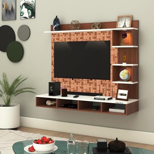Image of TV Cabinet for Bedroom 32 inch to 65 Inches Engineered Wood TV Entertainment Unit Back Side 3mm UPVC Self Adhsive Waterproof Sheet and Lights (Copper, 24-40 Inches, Without Fitting)
