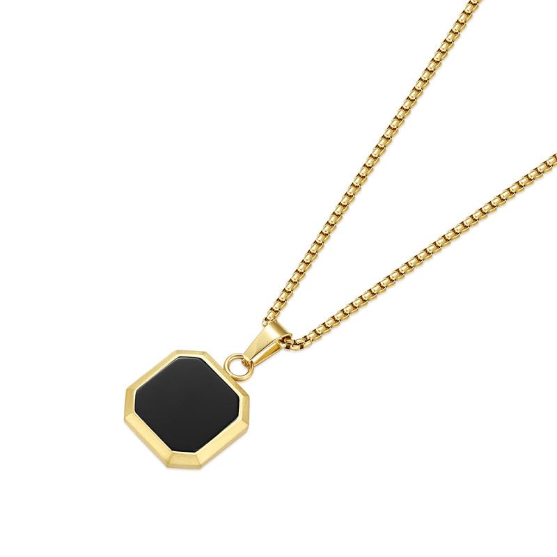 14K Gold Plated Necklace Black Onyx/Opal/Turquoise/Malachite/Lapis Lazuli/Tigers Eye Necklace for Men Women Stainless Steel Square/Rectangle Pendant Necklaces with Box Chain2