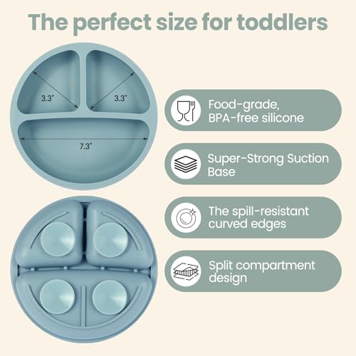 Image of Eascrozn 2 Pack Baby Plates with Suction, 2 Pack Silicone Forks and Spoons Set, Baby Led Weaning Supplies, BPA Free, Toddler Utensils for Feeding Essentials