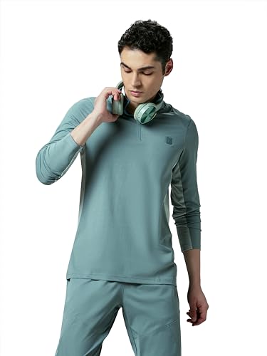 Image of TECHNOSPORT Men Polyester Slim Fit Colorblock Zipper Neck Full Sleeve Cotflex Polo T-Shirt With Quick Dry, Spf50+ For Gym, Sports And Regular Use
