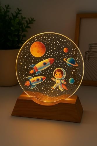 Image of 3D Acrylic LED Night Light - Warm White & Colorful Rocket Design with Durable Plastic Base, Decorative Table Lamp for Bedroom, Living Room, Kids Room, Study & Home Decor Gifting