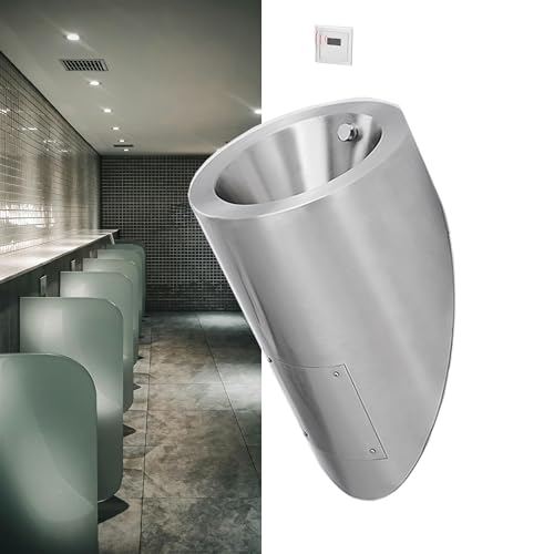 Wall Mounted Smart Men Urinal with Automatic Sensor Flush Valve, Stainless Steel Wall-Mounted Urinal Anti-Overflow Urinal, Vertical Toilet,Silver