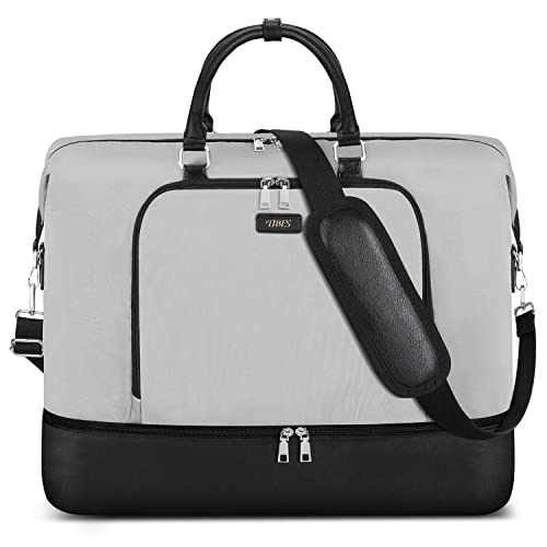 Image of TIBES Travel Weekender Bag for Women, Overnight Bag with Shoe Compartment Oversized Travel Duffel Bag Carry On Tote 21 inch Large B-Grey