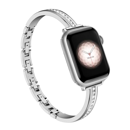 Missair Compatible for Apple Watch Straps 40mm 38mm 41mm 44mm 42mm 45mm 46mm 49mm for Women Slim Metal Jewelry Bracelet with Bling Diamond for iWatch SE Series 11 10 9 8 7 6 5 4 3 2 1 (Only strap)