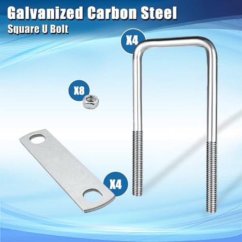 Image of U-Bolts 4 Sets 1.97 inch(50mm) Inner Width 180mm Length Steel M10 with Nut, Plate, Washer，Feylan Square U-Bolts, Ski Boat, or Sailboat Trailer