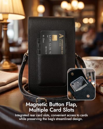 Image of CG MOBILE Guess Universal Wallet Crossbody Bag Official Licensed, Grained PU Leather with Classic Logo & Strap, Protective Smartphone Sling Pouch & Travel Shoulder Wallet Bag for Men & Women -Black
