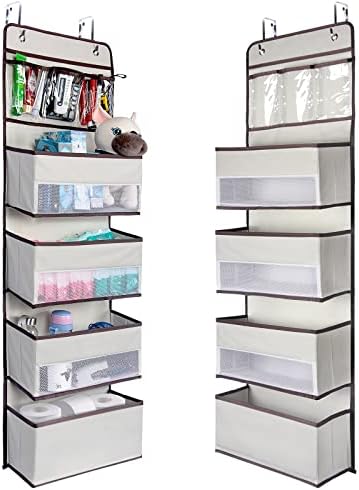 NesTidy Over The Door Organizer Storage, Wall Mount Hanging Organizer with 4 Large Capacity Pocket Organizers and 3 Small Pockets for Baby Essentials, Toys, Cosmetics, and Sundries (Beige, 1 Pack)