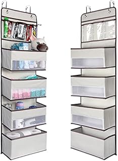 NesTidy Over The Door Organizer Storage, Wall Mount Hanging Organizer with 4 Large Capacity Pocket Organizers and 3 Small Pockets for Baby Essentials, Toys, Cosmetics, and Sundries (Beige, 1 Pack)