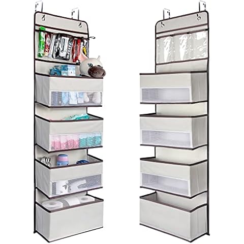 NesTidy 2 Pack Over The Door Organizer Storage, Wall Mount Hanging Organizer with 4 Large Capacity Pocket Organizers and 3 Small Pockets for Baby Essentials, Toys, Cosmetics, and Sundries (Beige) Cover