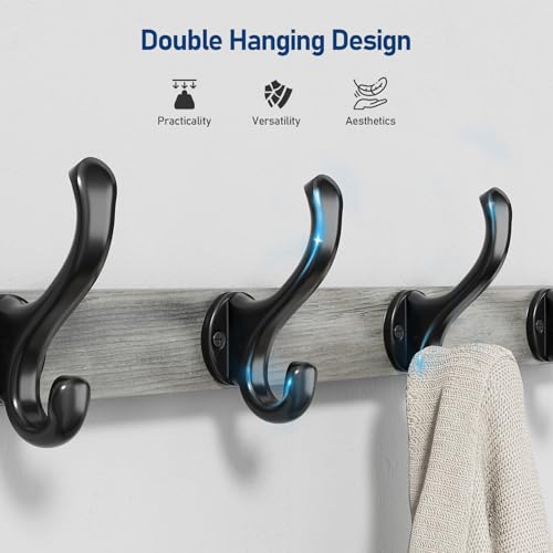 Image of Tatub 20 inch Rustic Coat Rack Wall Mount with Shelf, Wall Hooks with Shelf, Heavy Duty Entryway Organizer Hangers for Hanging, Hat, Bag, Jacket for Bathroom, Living Room, Bedroom, Gray