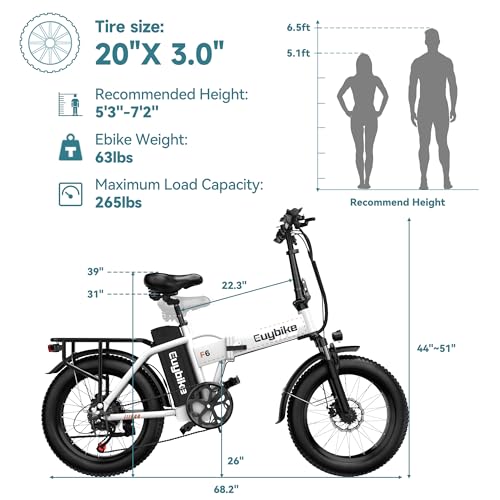 Image of 1000W Folding Electric Bike,48V 20AH Removable Battery E Bike,30+MPH,80 Miles Max Range Electric Bike for Adults,20 inch Fat Tire Foldable ebike,Adult Electric Bicycle for Commute Beach Snow