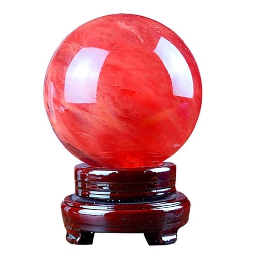 Crystal Ball, Red Melting Quartz, Sphere with Stand, Feng Shui Crystals Gemstone for Wealth Divination Home Decoration,10cm