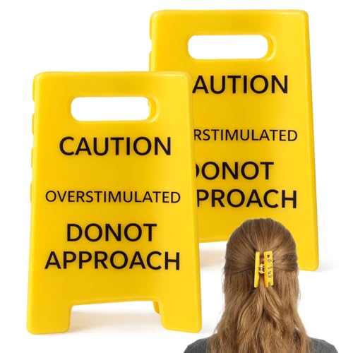 cobee 2 Pcs Overstimulated Caution Sign Hair Claw Clip Funny Yellow Warning Sign Hair Clips Do Not Approach Signs Claws Clips with Strong Grip for Humorous Gag Gift Women