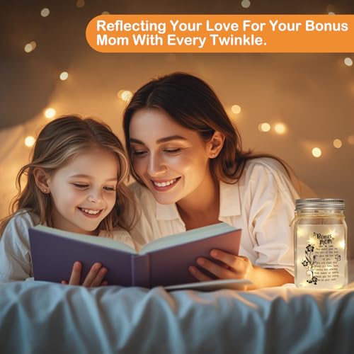 Image of Bonus Mom Gifts Mason Jar Night Light for Mothers Day from Daughter Son,Step Mom Gifts,Birthday for Stepmom, Mother in Law Gifts