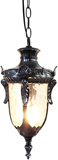 Lámpara colgante negra, lámpara industrial for porche, con pantalla de vidrio ondulado, iluminación for patio y cenador.(H:7.9inch/46cm)