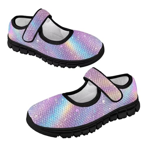 Forchrinse Rainbow Girls and Toddler Mary Jane Sneakers Soft Sole Barefoot Flats Comfort School Party Play Shoes Ballet Flats for Kids Size 11-2.52