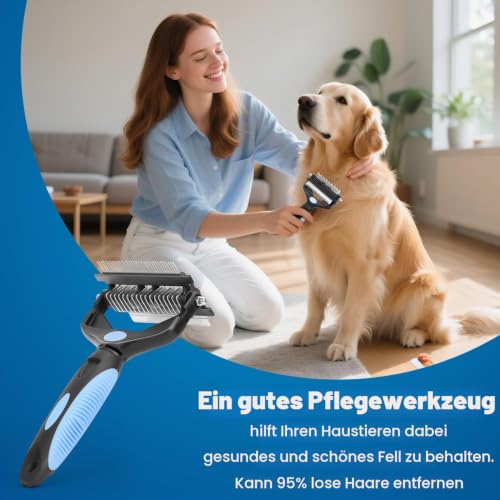 Yizhet Hundebürste Unterwolle 3 in 1, Doppelseitige Unterfellbürste mit Klingen 17+9, Unterwollbürste zur Entwirrung & Verfilzungen der Hunde Katzen mit Langhaar, dichtem Fell, Unterwolle, Knoten