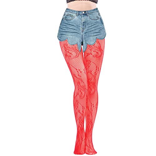 Hoveox 6 Pairs Lace Patterned Tights Fishnet Floral Stockings Small Hole Pattern Leggings Tights Net Pantyhose