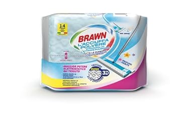 Brawn Acciuffapolvere Tutte le Superfici, Tessuto in Texture 3D ad Alto Spessore con Maggiore Potere Elettrostatico, Profumo Fiorito, Confezione da 14 Panni