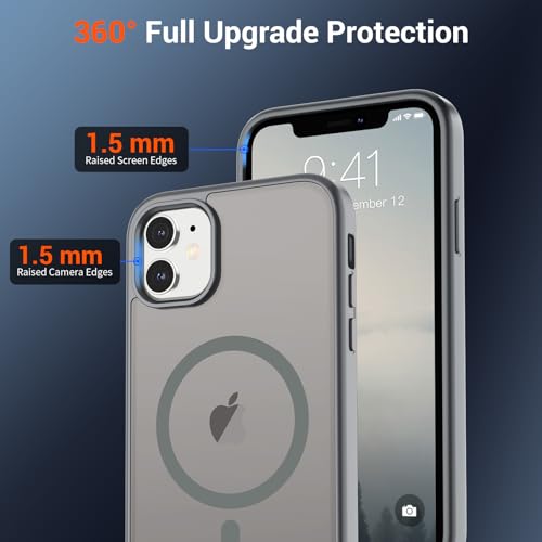 Image of SUPFINE Magnetic for iPhone 11 Phone Case (Compatible with MagSafe) (Military Grade Drop Protection) Slim Translucent Matte Shockproof with Anti-Fingerprint Phone Case,Gray
