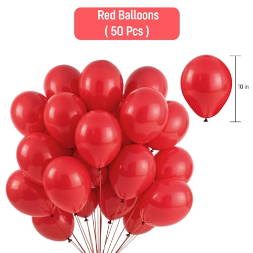 Image of Party Propz Red Balloons for Decoration Birthday - Pack of 50 Pcs Red Metallic Balloons for Decoration | red balloon | Balloons for Birthday | Valentine's Day Decorations Items (Latex)