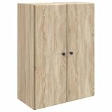 mtlskopl Armadio da parete in rovere Sonoma, 66 x 34,5 x 90 cm, pensile in legno con 2 ante e ripiani, salvaspazio, per soggiorno, corridoio o garage