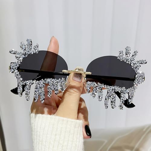 Rhinestone Sunglasses for Women,Cat Eye Sparkling Crystal Glasses,Fashion UV Protection Half frame Eyewear3