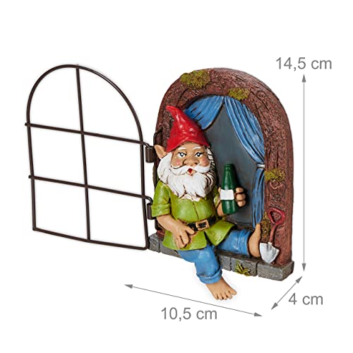 Relaxdays Zwerg mit Fenster, wetterfeste Gartendeko, Baumzwerg zum Aufhängen, HxBxT 14,5 x 10,5 x 4 cm, Kunststein, bunt – Bild 4