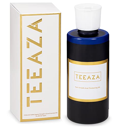 Teeaza Organic Pumpkin Seed Hair Oil with Natural Vitamin E.Hair Growth Serum, DHT Blocker, Hair Loss Treatment for Women and Men. Follicle Hair Thickener and Ease Frizz Hair Care (100ml)