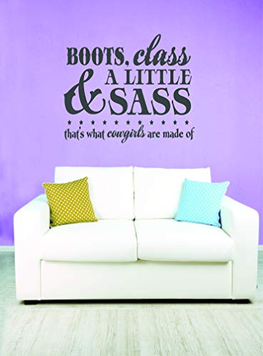 Vinyl Wall Decal Sticker : Country Girl Boots Class & A Little Sass That's Cowgirls Are Made Of Baby Newborn Girl Daughter Infant Nursery Bedroom Picture Art Size : 14 X 20 Inches #TOP4