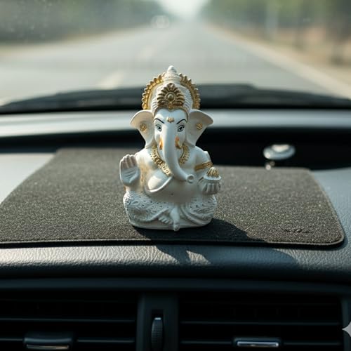Image of Elegant Resin Ganesha Idol for Home Temple Decor, Lord Ganpati Murti for Pooja Room, Car Dashboard, Gift Item | Color: Off White