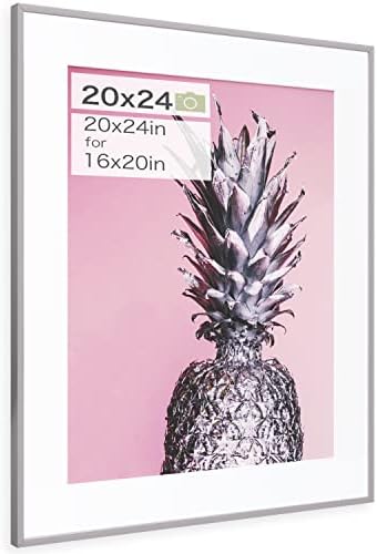 Homeforia 20x24 Silver Frame Matted to 16x20 - Metal 20 x 24 Picture Frames For Wall - Aluminum 20 by 24 Poster Frame - Tempered Glass - Wall Hook Included - Set of 1