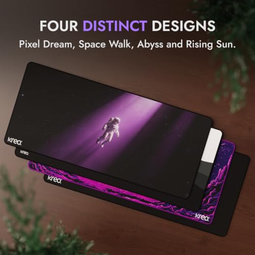 Image of Kreo Terra XXL Deskmat Premium Glass - Smooth Surface, 4mm Cushioned Base, Anti-Fray Stitched Edges - 900x400mm Large Desk Pad for Gaming & Work (Space Walk)