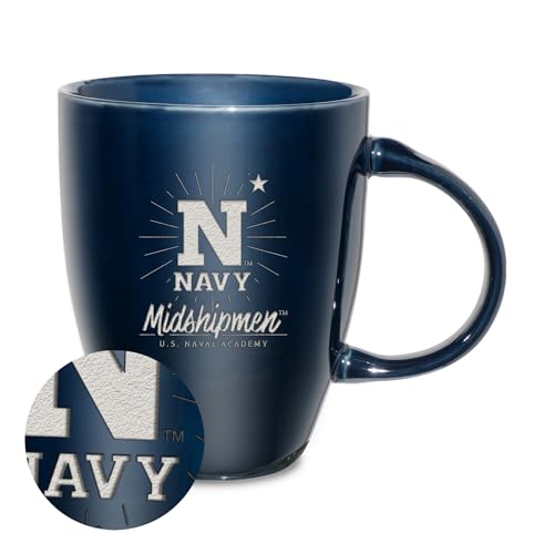 Rico Industries NCAA Naval Academy Midshipmen Sunburst Navy 18oz Laser Engraved Ceramic Lustre Mug