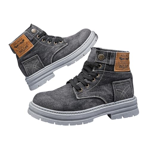 Men's High Top Denim Chunky Boots, Trendy Comfortable Casual Work Shoes for Men Proof Chunky Ankle Boots (Black,10)
