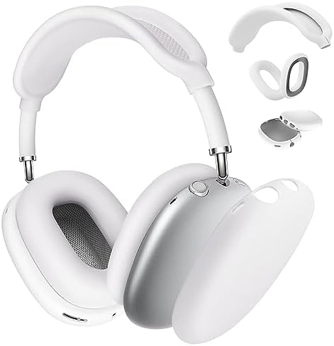 Silicone Case Cover for AirPods Max Headphones, Anti-Scratch Ear Pad Case Cover/Ear Cups Cover/Headband Cover for AirPods Max, 3-in-1 Accessories Case Protector Cover for Airpods Max (White)