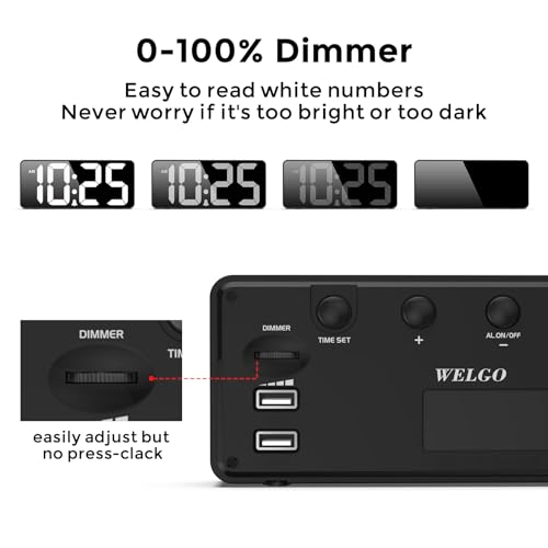 Image of Welgo Senior Friendly Digital Alarm Clock, 7.5 Inches Large Display, Easy to Ues, Fully Range Brightness, Adjustable Volume, Convenient USB Charging Port for Bedside