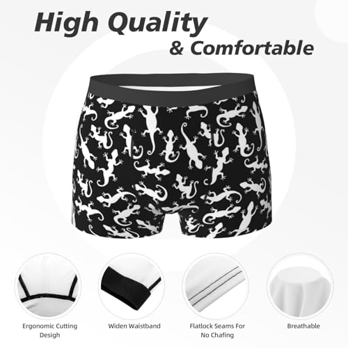 Mens Underwear - Boxers for Men, Gecko Lizard Black White Boxer Briefs for Men Pack, Mens Boxer Briefs2