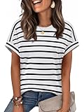 WIHOLL Womens Tops Summer Outfits Spring Fashion Clothing Short Sleeve Tshirts Shirts 2026 Trendy Dressy Casual Blouses Workout Black & White Stripes L