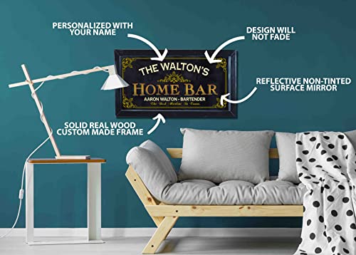 Thousand Oaks Barrel Personalized Bar Signs For Home Bar - Custom Bar Mirror Decor With Wooden Frame - Made From Premium Quality Oak Wood - Decorative Pub Mirror Wine Signs - 26" X 14" #TOP2