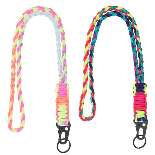 Thinp 2 Pcs Heavy Duty Neck Lanyard Keychain, Paracord Lanyard Keychain Rope Necklace Keychains with Clip Key Ring Braided Wrist Strap for ID Card Badge Holder Keys, Whistle, Wallets