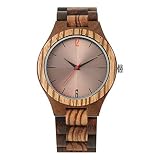 OIFMKC Orologio in legno Superficie riflettente Display Quadrante rotondo Orologio in legno Movimento al quarzo Bracciale in legno naturale Orologi da uomo Orologio di lusso, marro